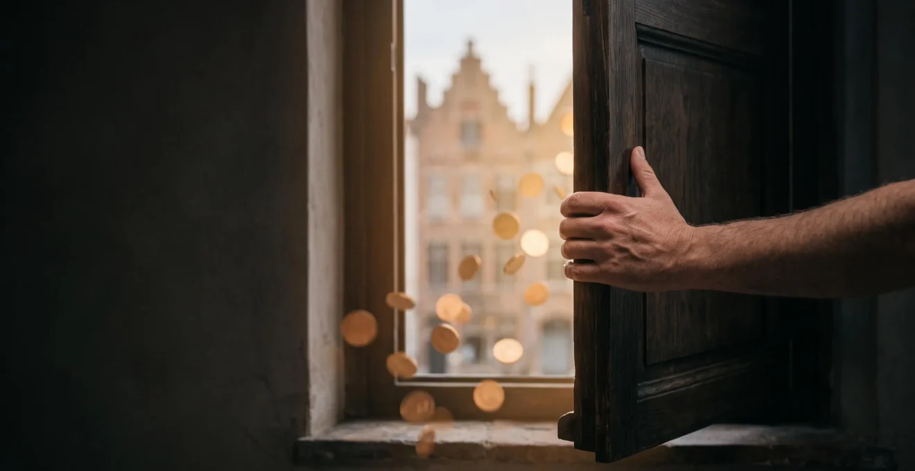Main libérant une lumière dorée symbolisant une trésorerie immédiate débloquée grâce à un rachat de crédits en Belgique
